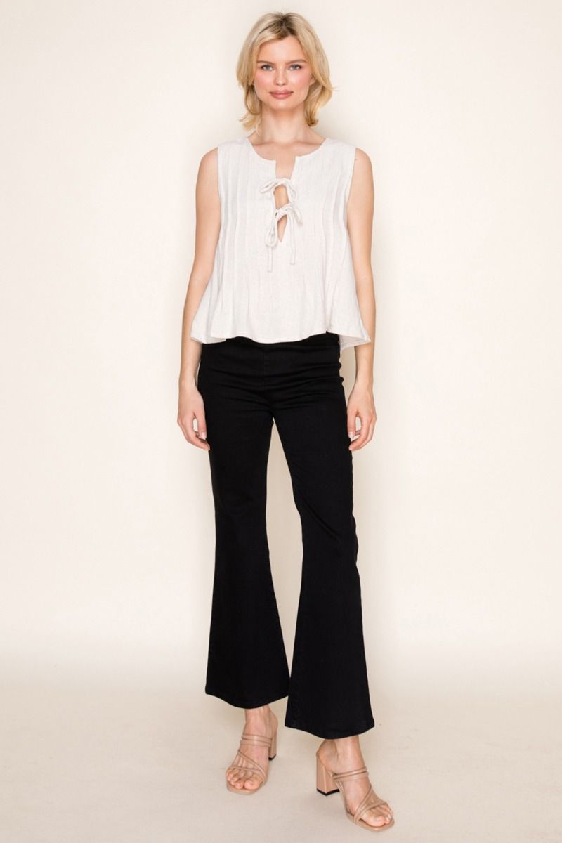 Kind of Cute Sleeveless Tie Top in Oatmeal