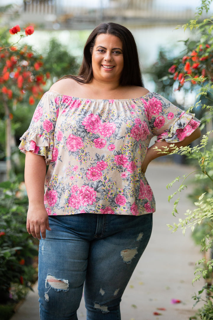 Summer Blooms Ruffle Sleeve Top