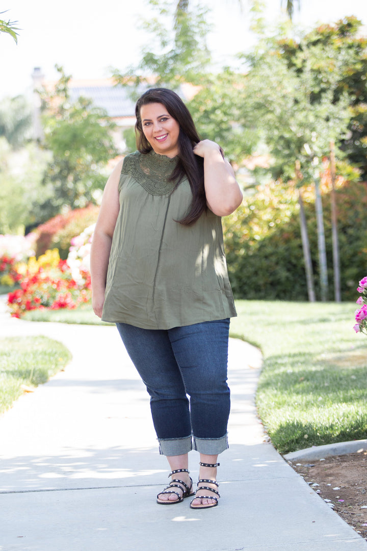 Boho Charm Sleeveless Top in Olive