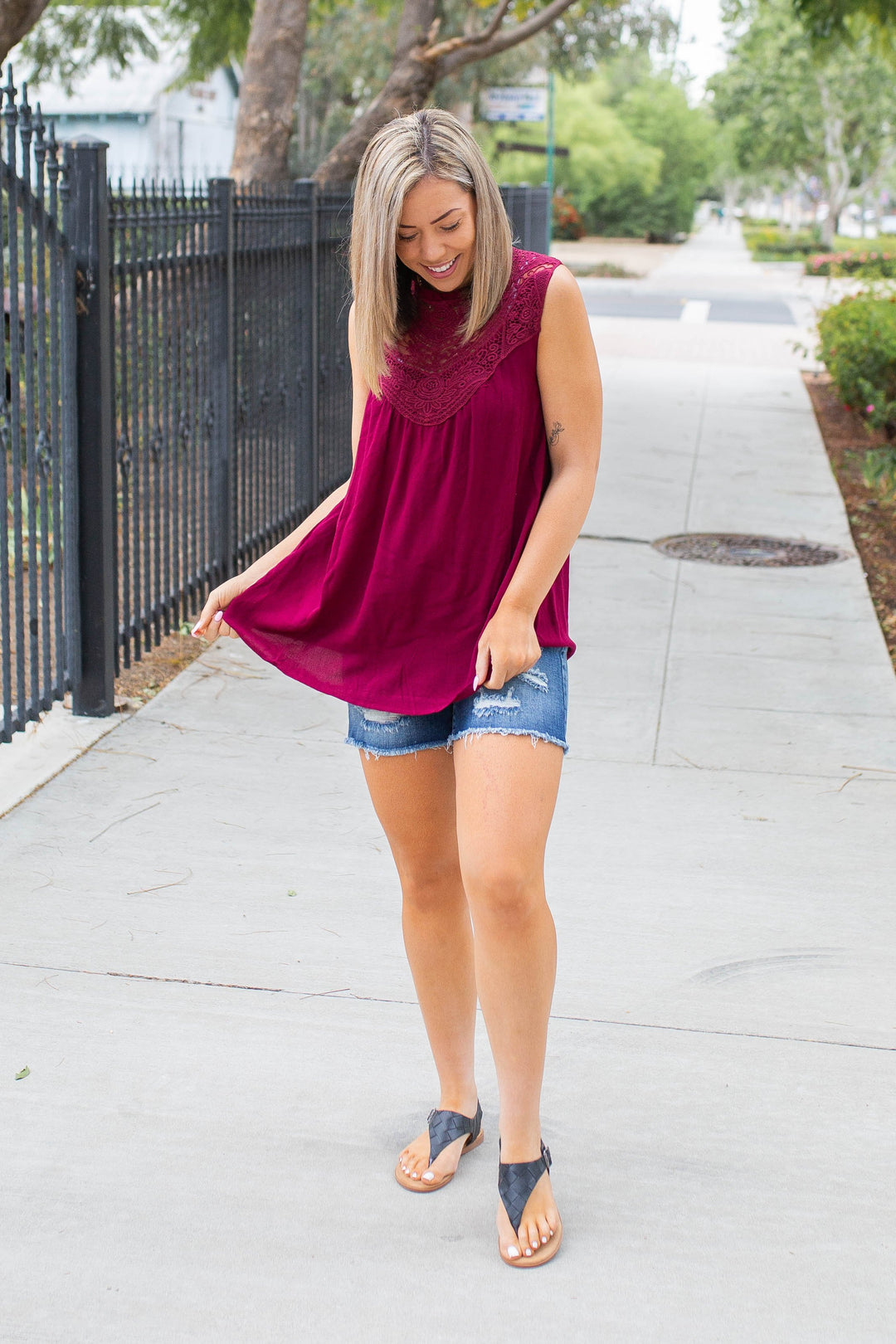 Boho Charm Sleeveless Top in Wine