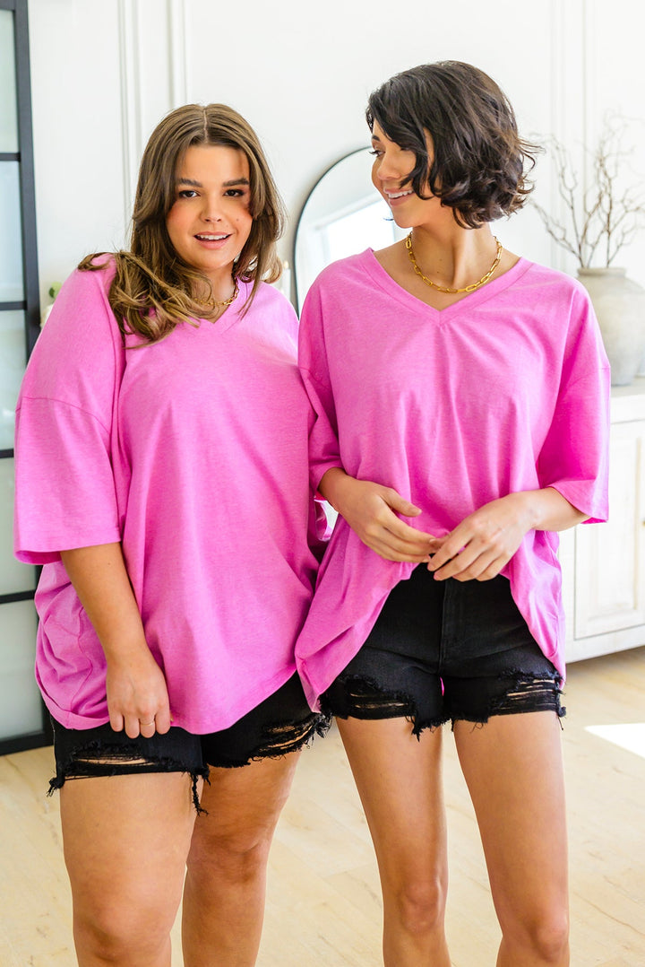 Boxy V Neck Boyfriend Tee In Pink