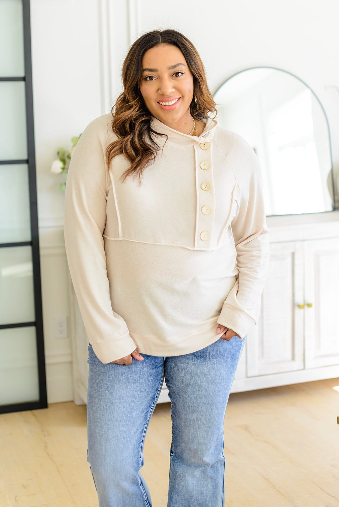 Capture the Day Side Button Hoodie in Oatmeal