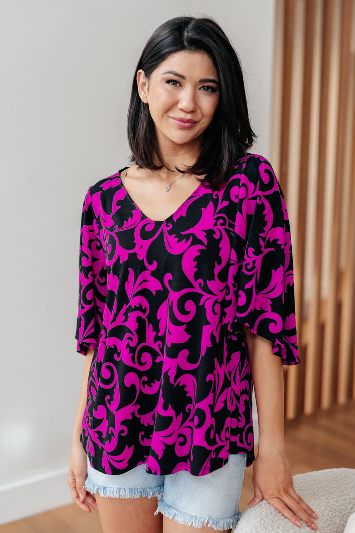 Casually Cute V-Neck Top in Magenta