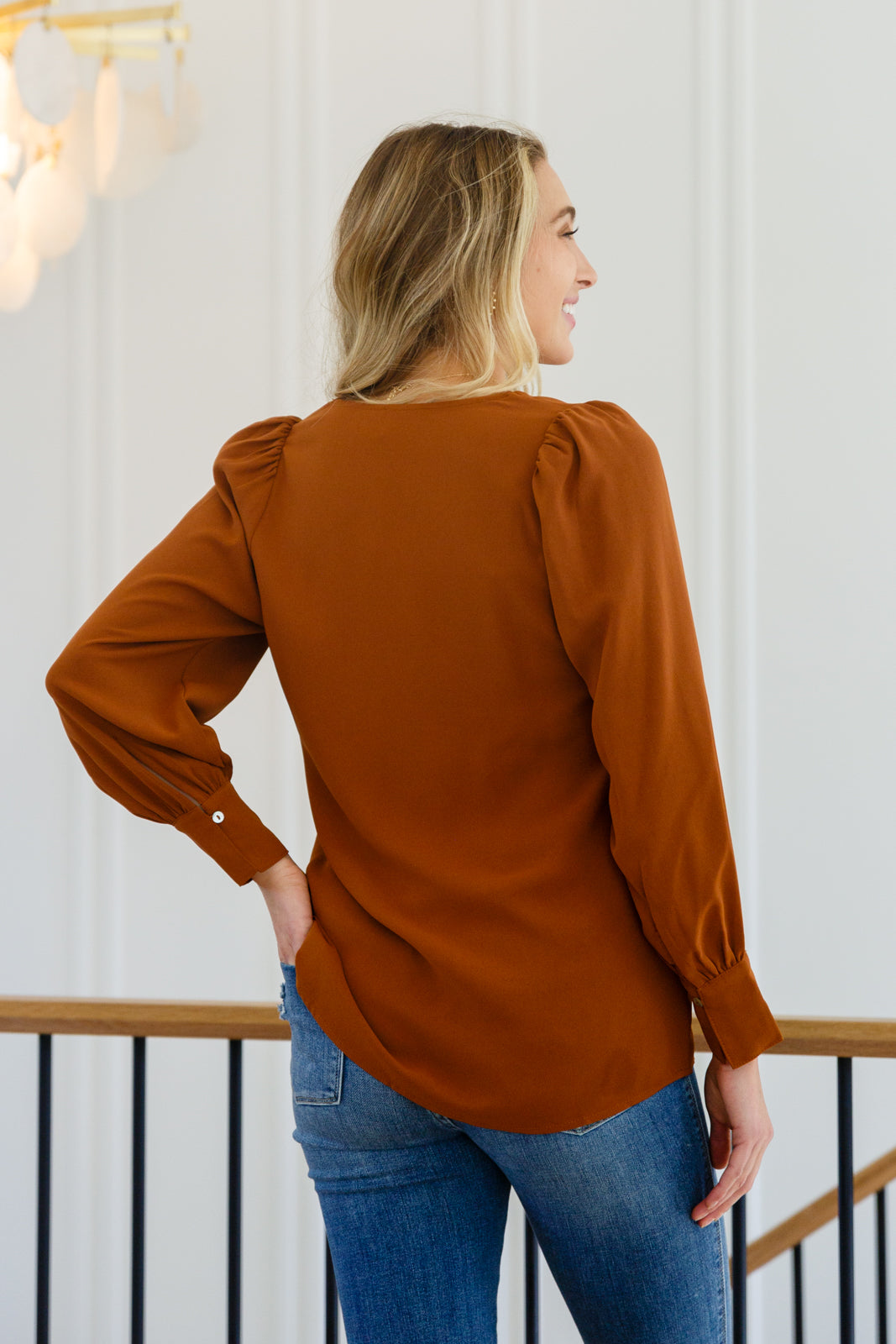 Enjoy This Moment V Neck Blouse In Toffee