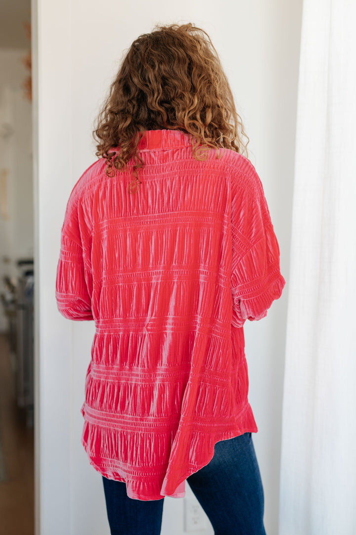 Feeling Fuchsia Velvet Button Down