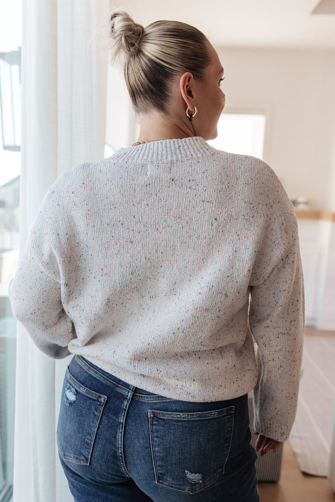 Take the Long Way Henley Confetti Sweater in Ivory