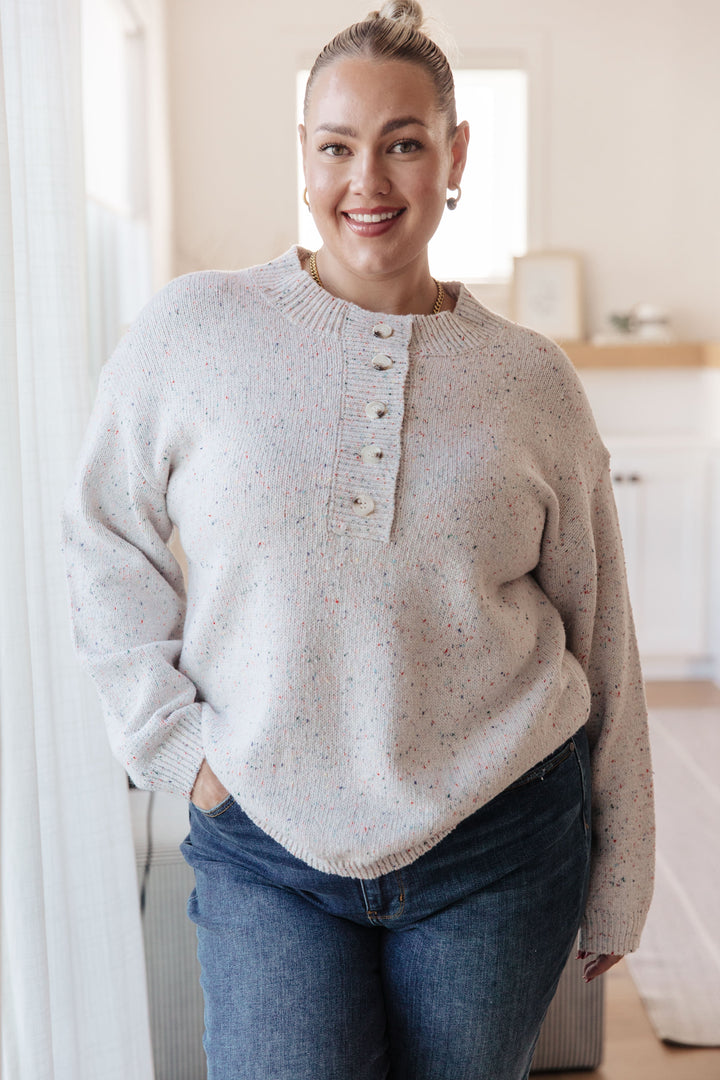 Take the Long Way Henley Confetti Sweater in Ivory