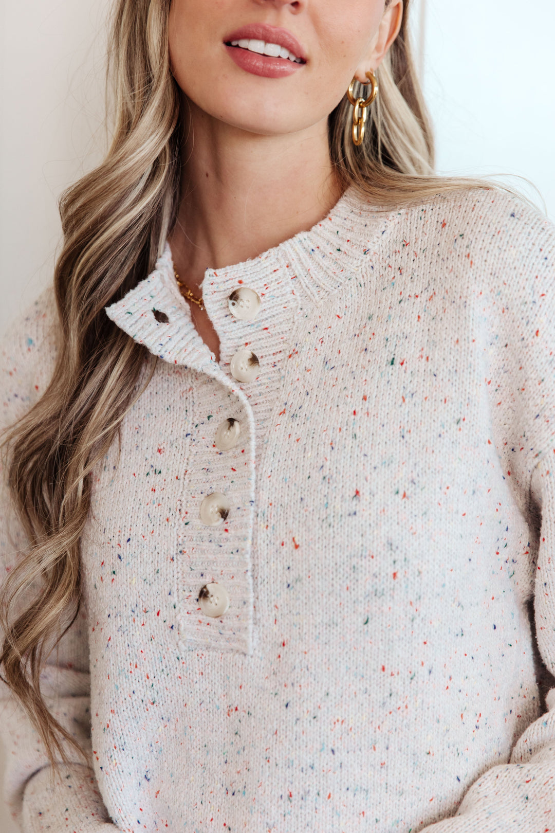 Take the Long Way Henley Confetti Sweater in Ivory