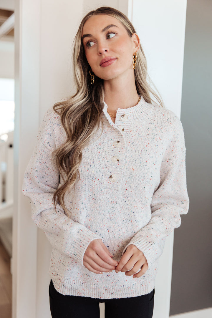 Take the Long Way Henley Confetti Sweater in Ivory