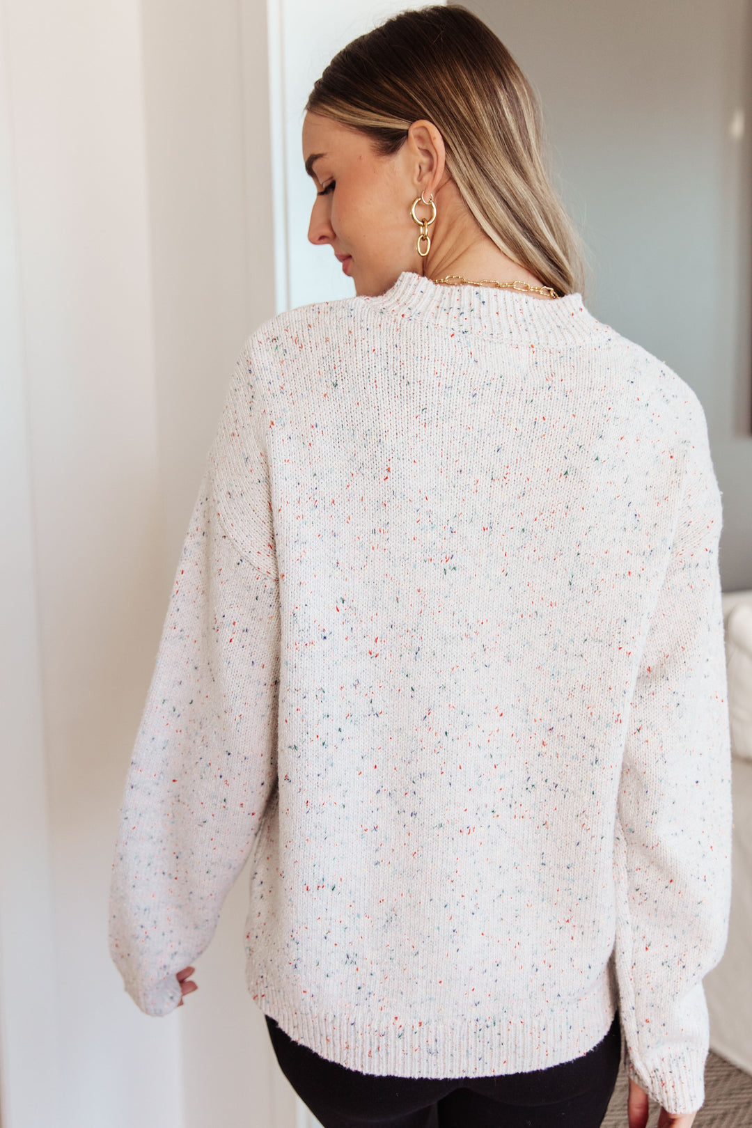 Take the Long Way Henley Confetti Sweater in Ivory