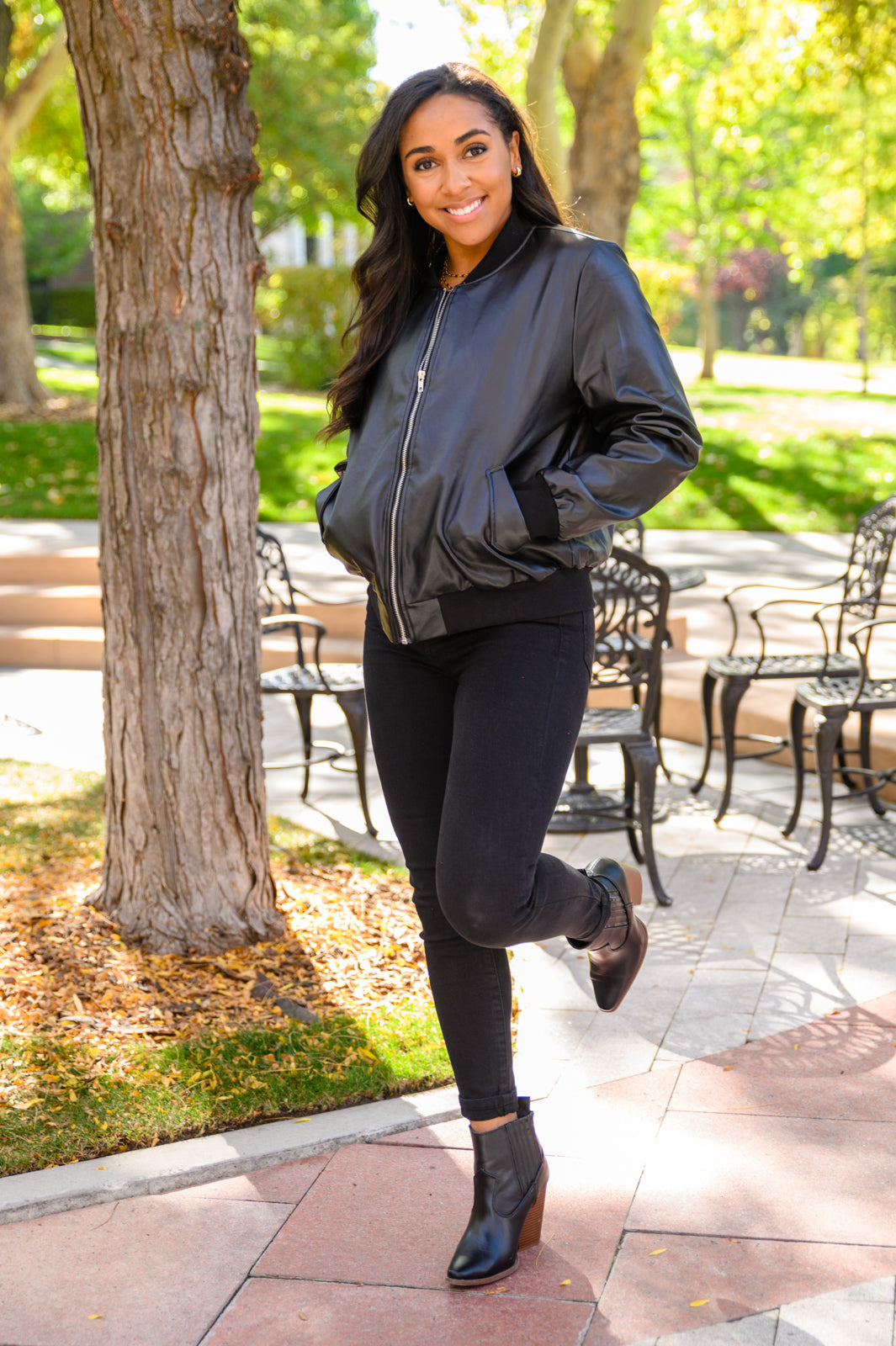 This Is It Faux Leather Bomber Jacket In Black