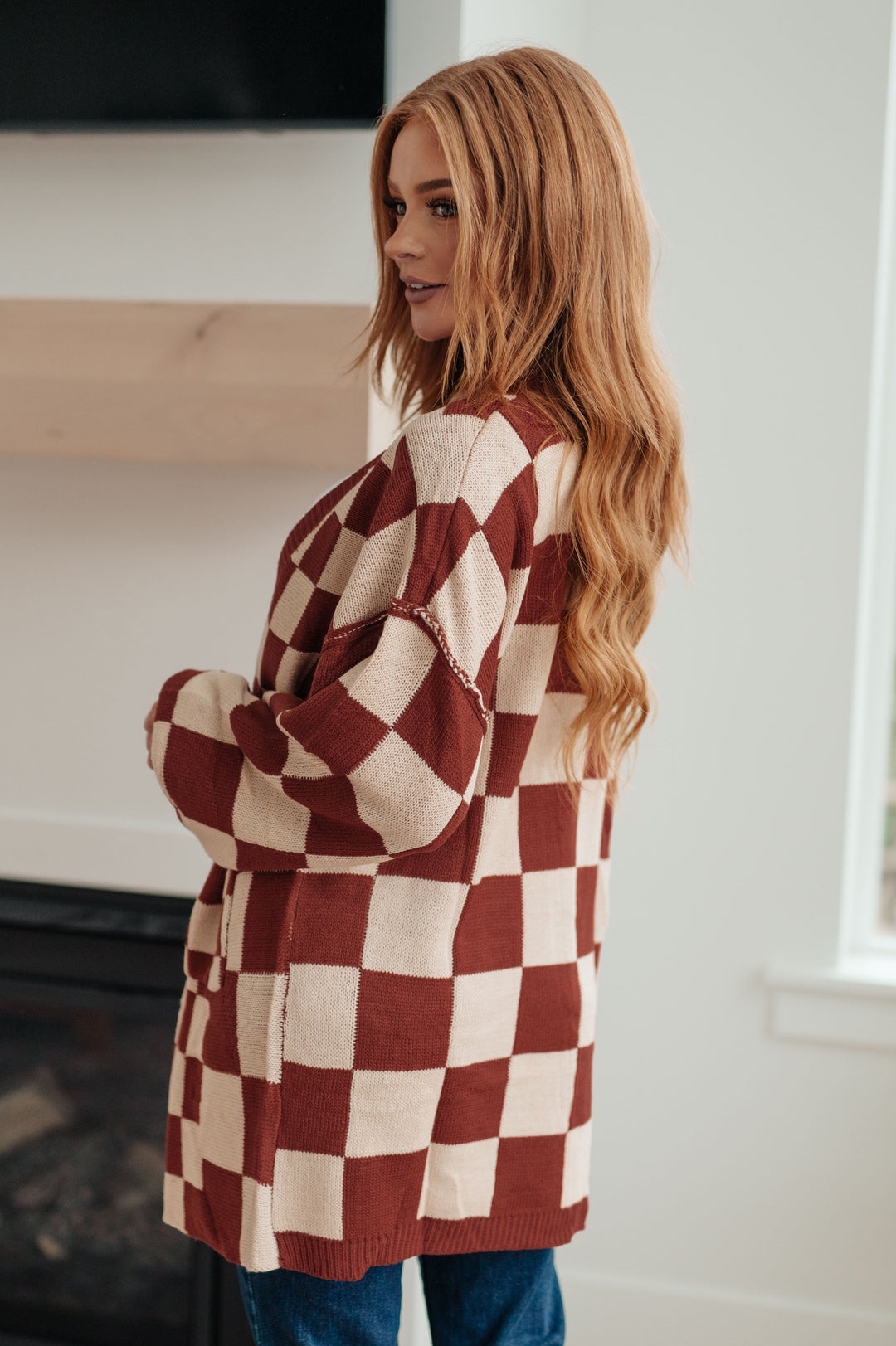 Letting You Go Checkered Cardigan in Brown/Rust