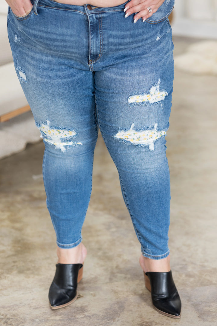 Lemon Drops Judy Blue Patched Skinnies